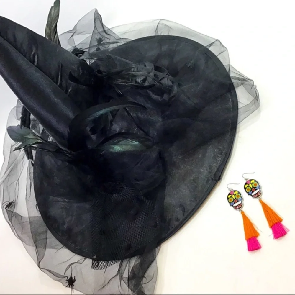 Sugar Skull Tassel Drop Earrings - Picture 2 of 4